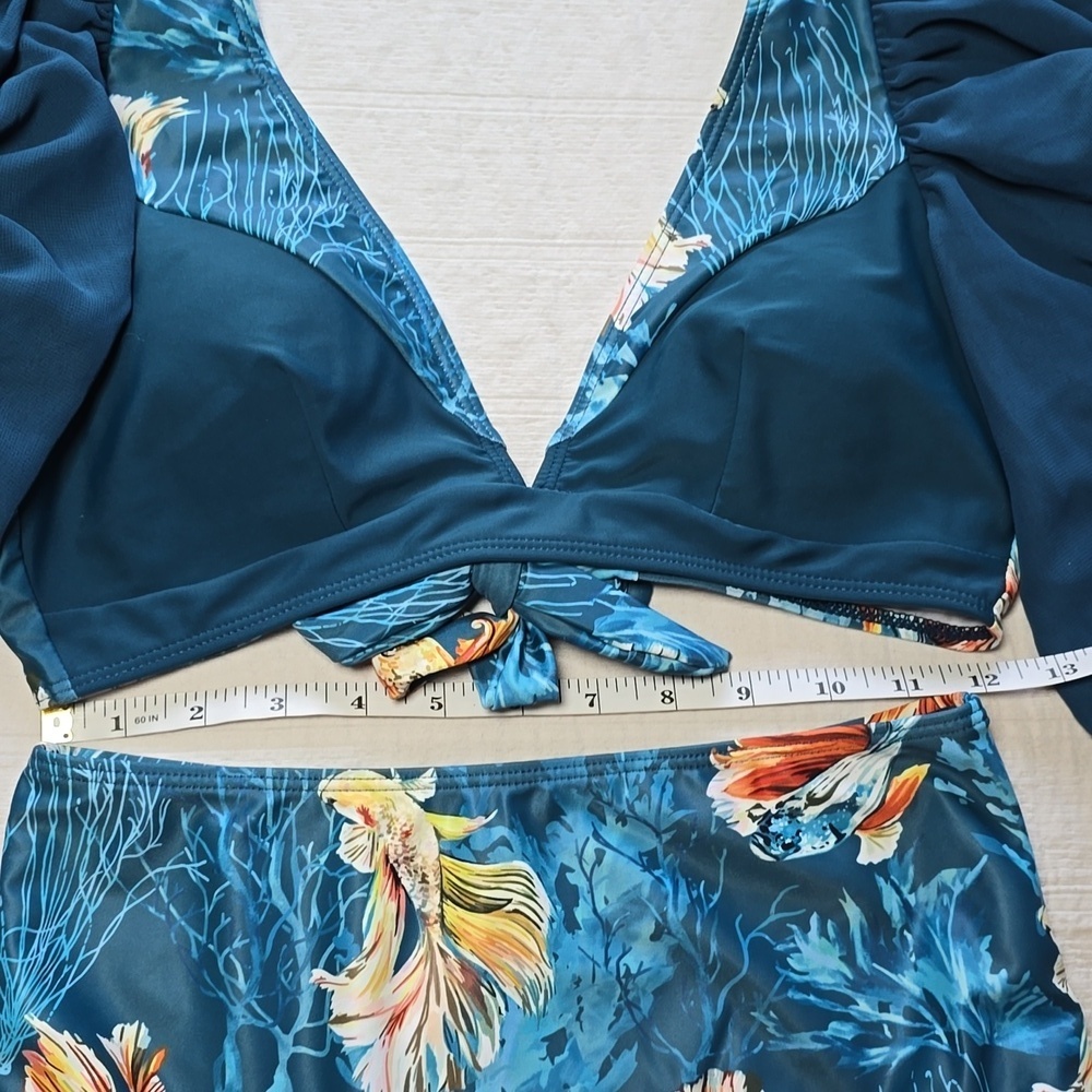 Sporlike Women Ruffle High Waist Swimsuit Two Pieces Push Up Tropical Print - Picture 7 of 11